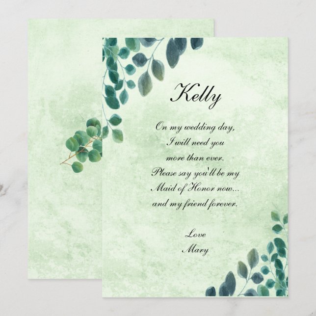 Invitación Vegetación acuática Eucalyptus Dejar Made Of Honor (Anverso / Reverso)