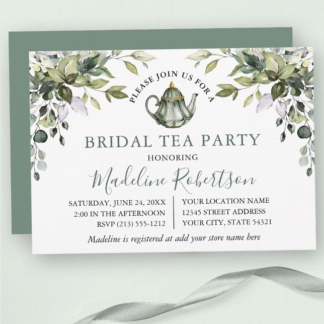 Invitación Vegetación acuática Fiesta de té verde de novia (Customize to change text color, text style or color of back of card.)