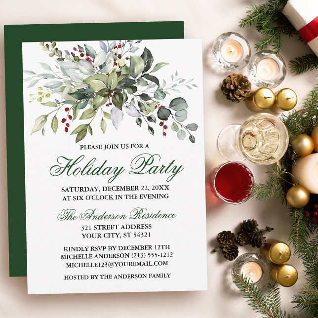 Invitación Vegetación acuática Fiesta feriada de Berries (Customize to change text color, size, style or to change color of back of card.)