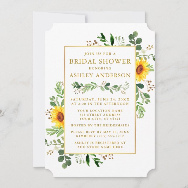 Invitación Vegetación acuática girasoles dorada ducha de novi (Anverso)