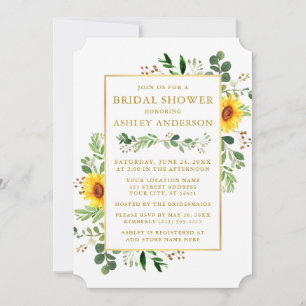 Invitación Vegetación acuática girasoles dorada ducha de novi