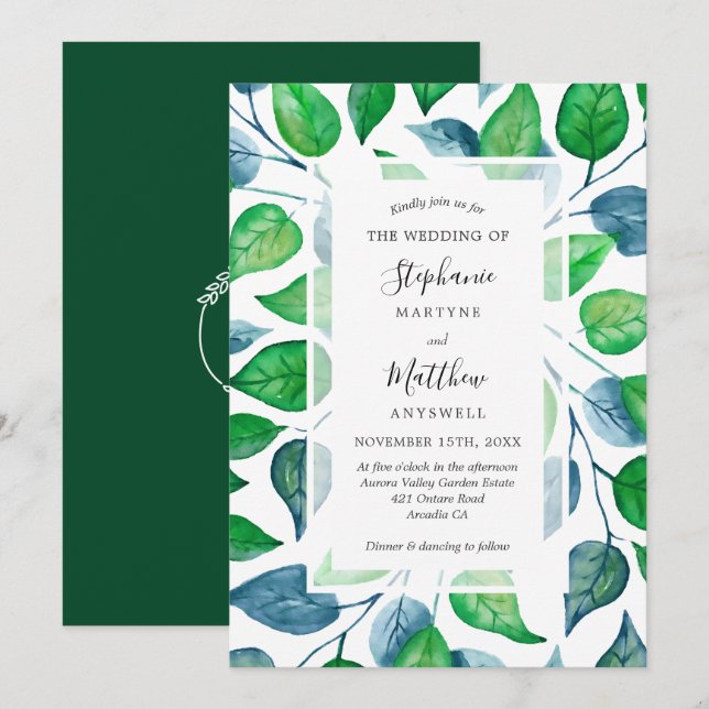 Invitación Vegetación acuática moderna deja Boda de follaje (Anverso / Reverso)