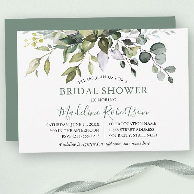 Invitación Vegetación acuática Sage Green Bridal Shower (Subido por el creador)
