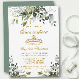 Invitación Vegetación acuática Sage Green Quinceañera Gold