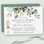 Invitación Vegetación acuática Salto Verde Bridal Brunch<br><div class="desc">Moderna y elegante acuarela Botánica Vegetación Bridal Ducha Brújula & Bubbly Invitation Card incluye hojas de eucalipto,  follaje botánico verde,  polvorientas hojas azules y otros hermosos paisajes botánicos. Guión de caligrafía de moda. Vidrio de champán con Sage Green Bow.</div>