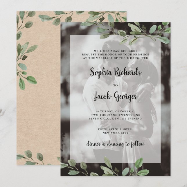Invitación Vegetación acuática simple | Boda fotográfico de K (Anverso / Reverso)
