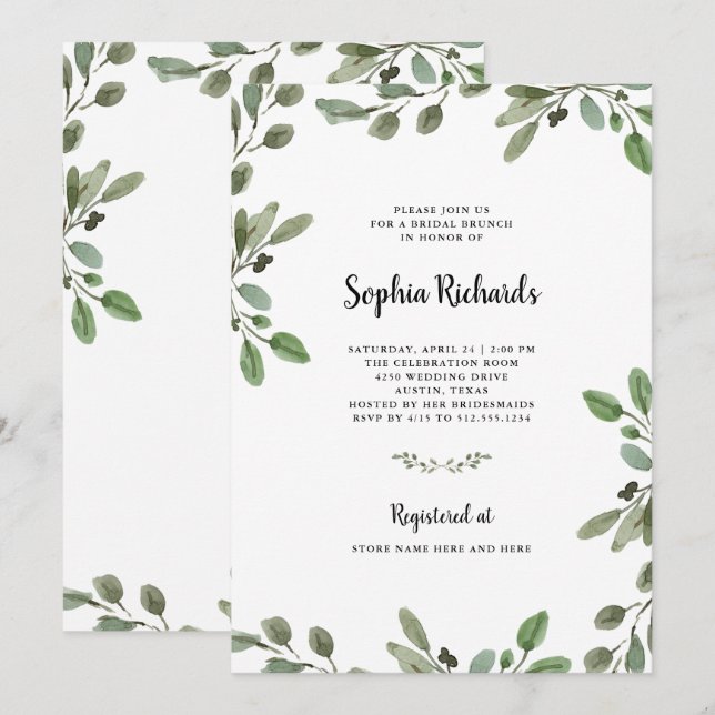 Invitación Vegetación acuática simple | Bridal Brunch (Anverso / Reverso)
