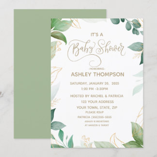 Invitación Vegetación acuática y Baby Shower dorado