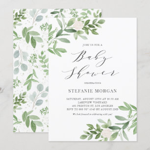 Invitación Vegetación acuática y Baby Shower floral blanco