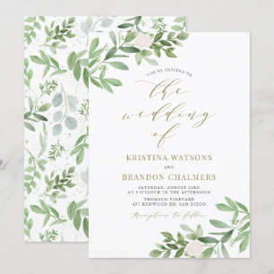 Invitación Vegetación acuática y Boda de flores blancas