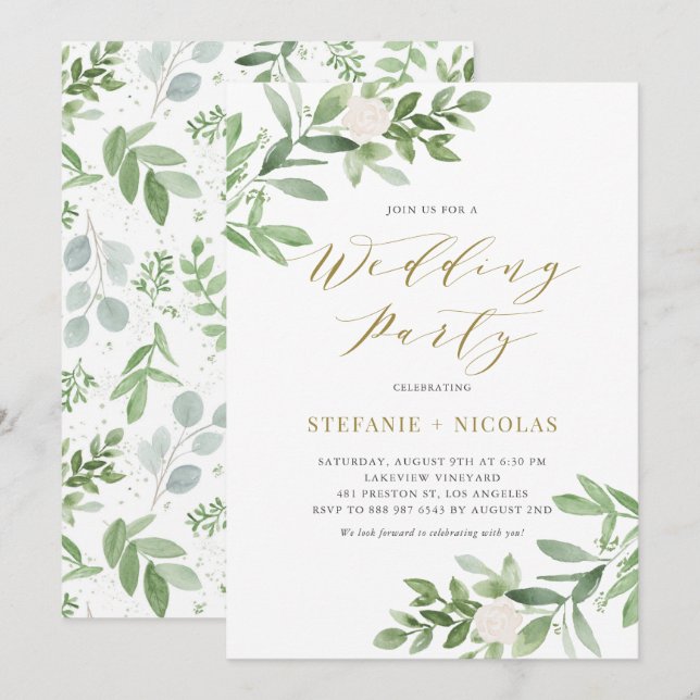 Invitación Vegetación acuática y ducha de matrimonio de flore (Anverso / Reverso)