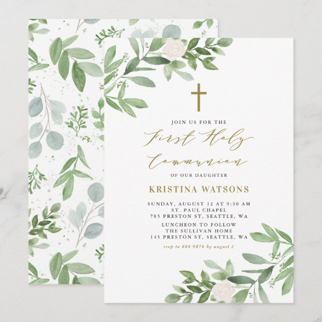 Invitación Vegetación acuática y flor primera comunión (Anverso / Reverso)
