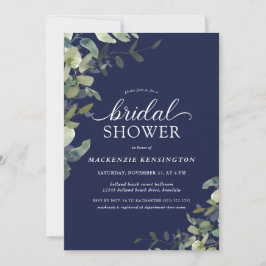 Invitación Vegetación Azul Marina Ducha Botánica Bridal
