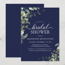 Invitación Vegetación Azul Marina Ducha Botánica Bridal