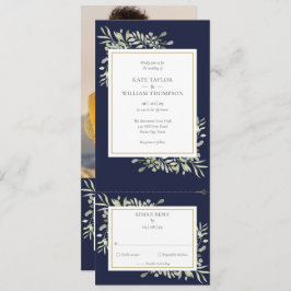 Invitación Vegetación Azul Marina Moderna Todo En Un Boda De 