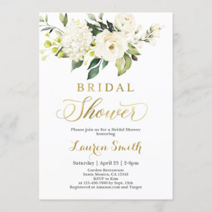 Invitación Vegetación blanco y dorado Ducha de novia Invitaci