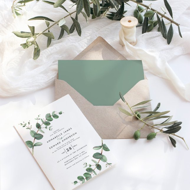 Invitación vegetación boda Eucalipto sabio botánico verde (Subido por el creador)