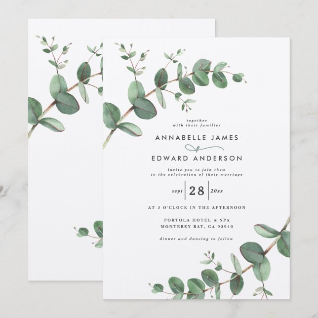Invitación vegetación boda Eucalyptus botánico kraft moderno (Anverso / Reverso)