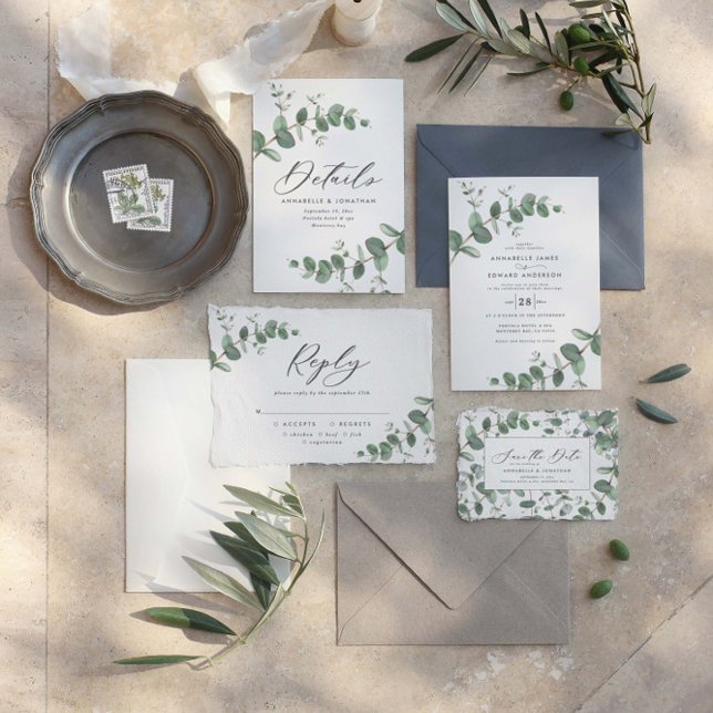 Invitación vegetación boda Eucalyptus botánico moderno (Subido por el creador)