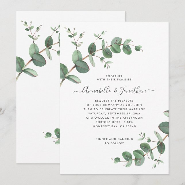 Invitación vegetación boda Eucalyptus botánico moderno (Anverso / Reverso)