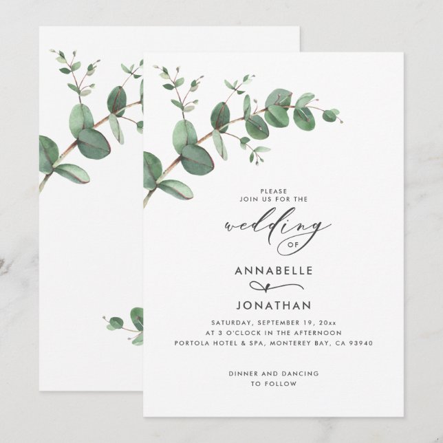Invitación vegetación boda Eucalyptus botánico moderno Invit (Anverso / Reverso)