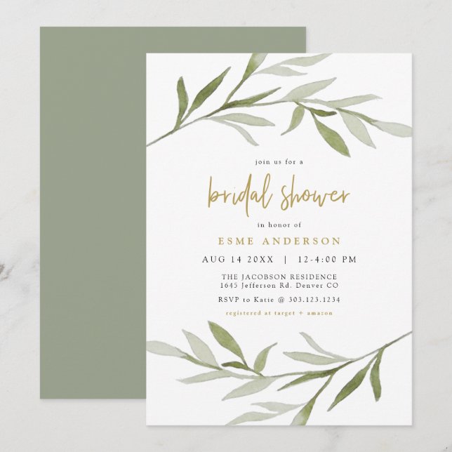 Invitación Vegetación bohemia y ducha de oro (Anverso / Reverso)