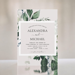 Invitación Vegetación Botánica Acuarela Elegante Boda
