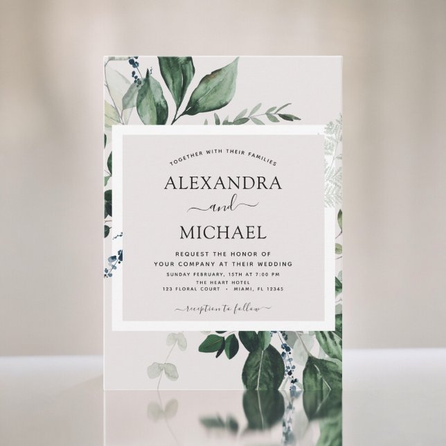 Invitación Vegetación Botánica Acuarela Elegante Boda (Subido por el creador)
