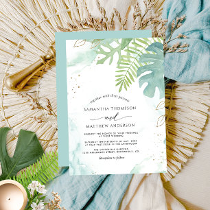 Invitación Vegetación botánica, Boda acuática azul