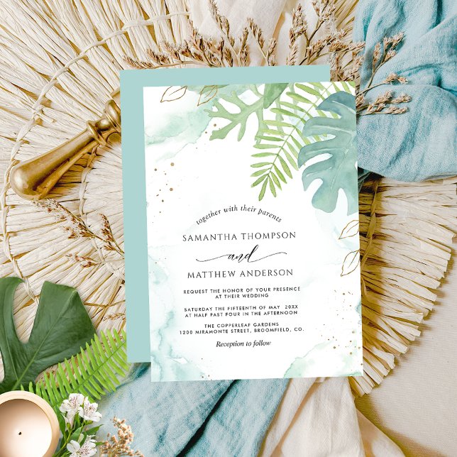 Invitación Vegetación botánica, Boda acuática azul (Subido por el creador)