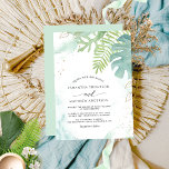 Invitación Vegetación botánica, Boda de acuarela azul verde<br><div class="desc">Relájese con esta invitación de bodas botánicas. Exquisitos acuarelas delicadas en tonos turquesa, acuático, azul polvoriento y verde suave. La vegetación de acuarela pintada a mano en la esquina derecha envuelve tus detalles con follaje en azul turquesa verde azulado pálido, salvia verde, tonos verde cal y oro. Detalles modernos de...</div>