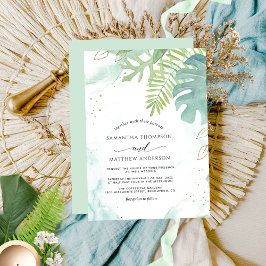 Invitación Vegetación botánica, Boda de acuarela azul verde