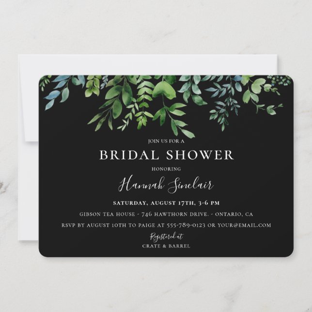 Invitación Vegetación Botánica Ducha Negra Bridal (Anverso)