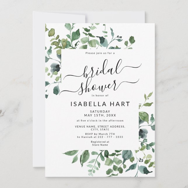 Invitación Vegetación botánica Ducha Nupcial de Emerald Woodl (Anverso)