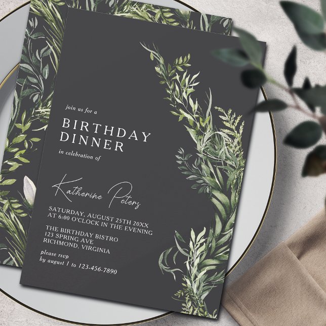 Invitación Vegetación botánica | Elegante cena de cumpleaños  (Subido por el creador)
