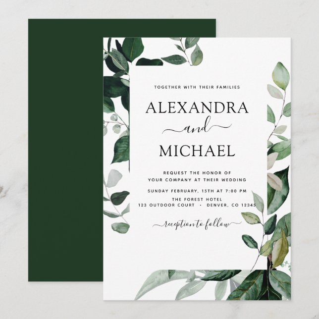 Invitación Vegetación Botánica Foliage Boda Invi (Anverso / Reverso)