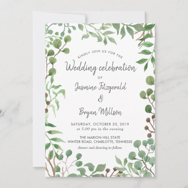 Invitación Vegetación botánica | Hoja | BODA (Anverso)