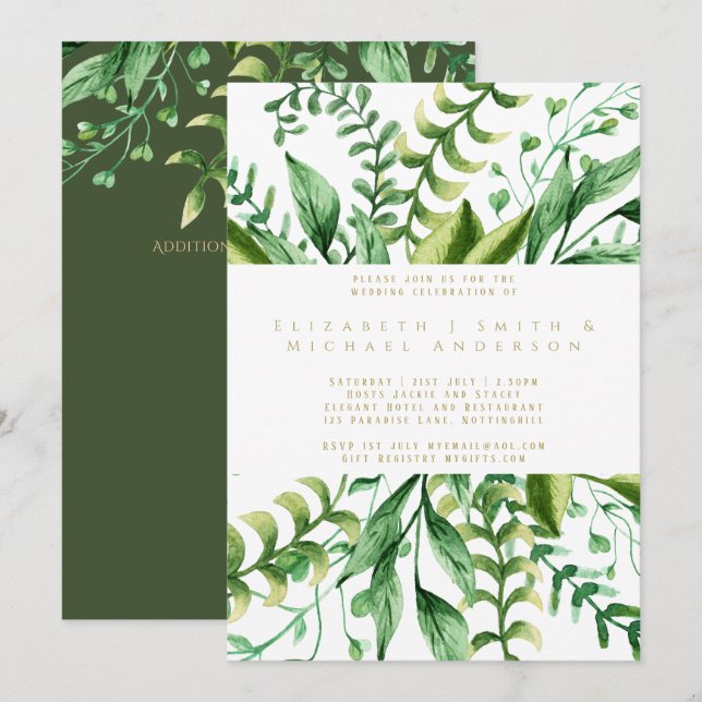Invitación Vegetación botánica invita a la boda moderna (Anverso / Reverso)
