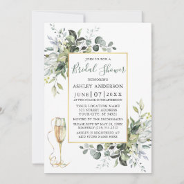 Invitación Vegetación Champagne Glass Sage Green Bridal Showe