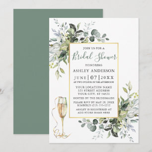 Invitación Vegetación Champagne Glass Sage Green Bridal Showe