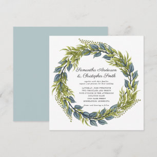 Invitación Vegetación color de agua azul verde y Boda Verde a