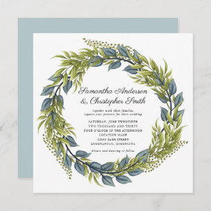 Invitación Vegetación Color de agua verde y Boda Verde azulad