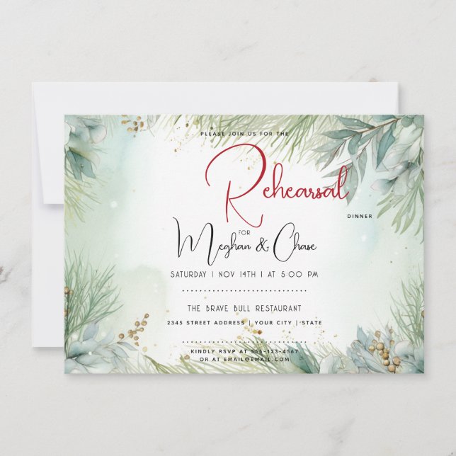 Invitación Vegetación de acuarela de invierno (Anverso)