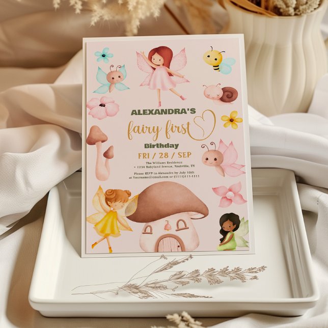 Invitación Vegetación de acuarela forestal Hada Primer Cumple (Subido por el creador)