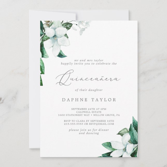 Invitación Vegetación de bosques Quinceañera (Anverso)