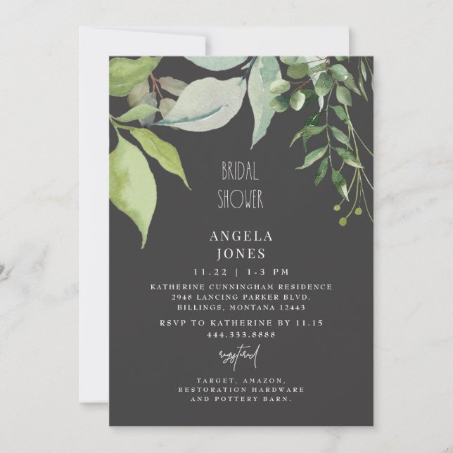 Invitación Vegetación de Bridas de Foliage Carbón (Anverso)