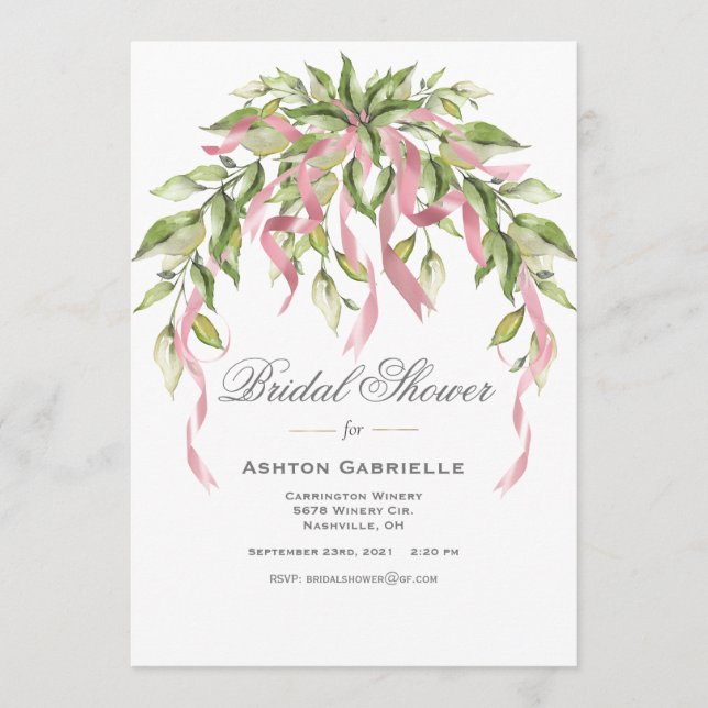 Invitación Vegetación de Cinta Rosa Elegante Ducha Bridal (Anverso)