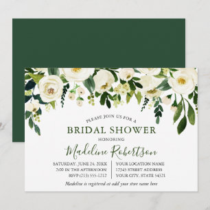 Invitación Vegetación de color blanco floral y ducha de novia