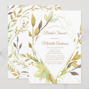 Invitación Vegetación de color de agua Leaf Gold Bridal Showe