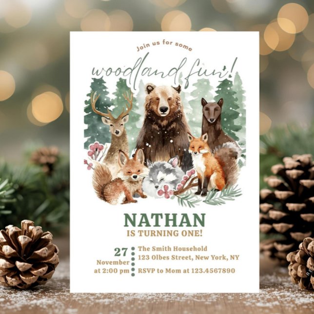 Invitación Vegetación de color de agua Nacimiento del bosque  (woodland theme, watercolor, forest, rustic, forest animals, country, garden high tea, vintage storyb)